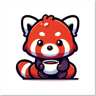 Tea Time Tranquility - Red Panda's Relaxing Refreshment Posters and Art